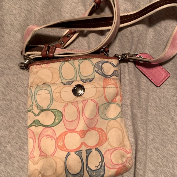 Colourful Coach cross body with match coin purse - Picture 2 of 2